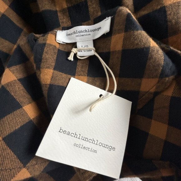 Beach Lunch Lounge Plaid Black Brown Ruffle Sleeve Delphina Dress Large New - Picture 3 of 10